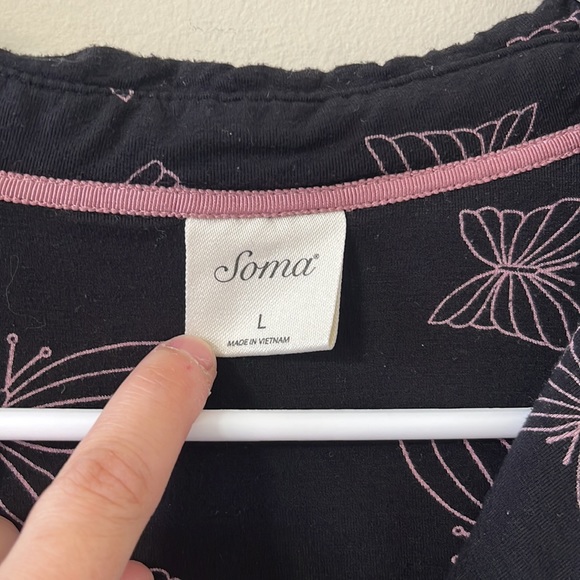 Soma Cool Nights Long Sleeve Grosgrain Trim Notch Collar Pajama Top Size Large - Picture 6 of 10